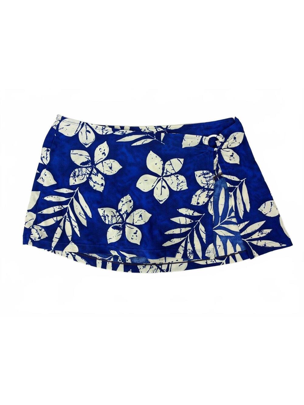 Coogi Blue and White Floral Tropical Print Swim Skirt with Ring Detail Size 10